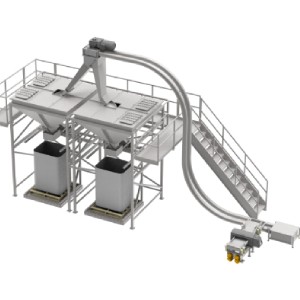 Bulk filling and pack-off equipment for food processing, designed for efficient material handling and precise packaging in industrial food production.