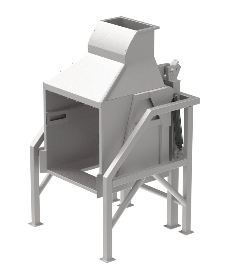 Industrial single-stage bin dumper system designed for efficient bulk material handling in food processing and manufacturing.