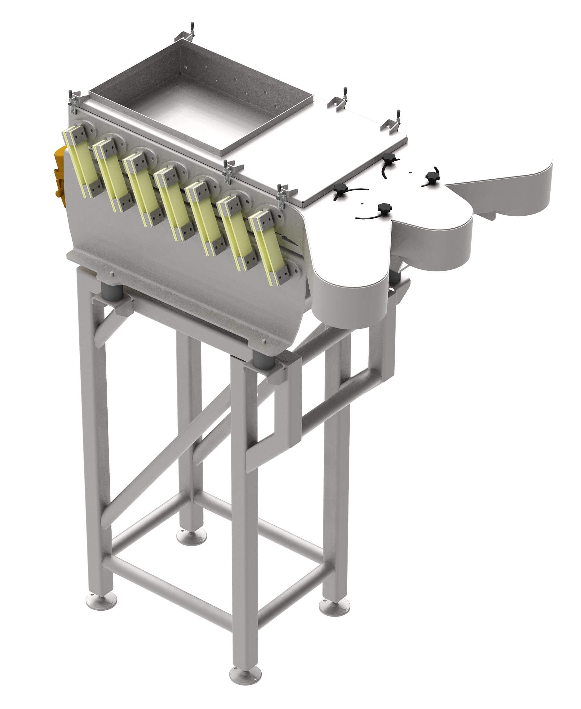 Food lane division distribution systems designed to efficiently separate and direct food products into multiple lanes for streamlined processing and packaging.