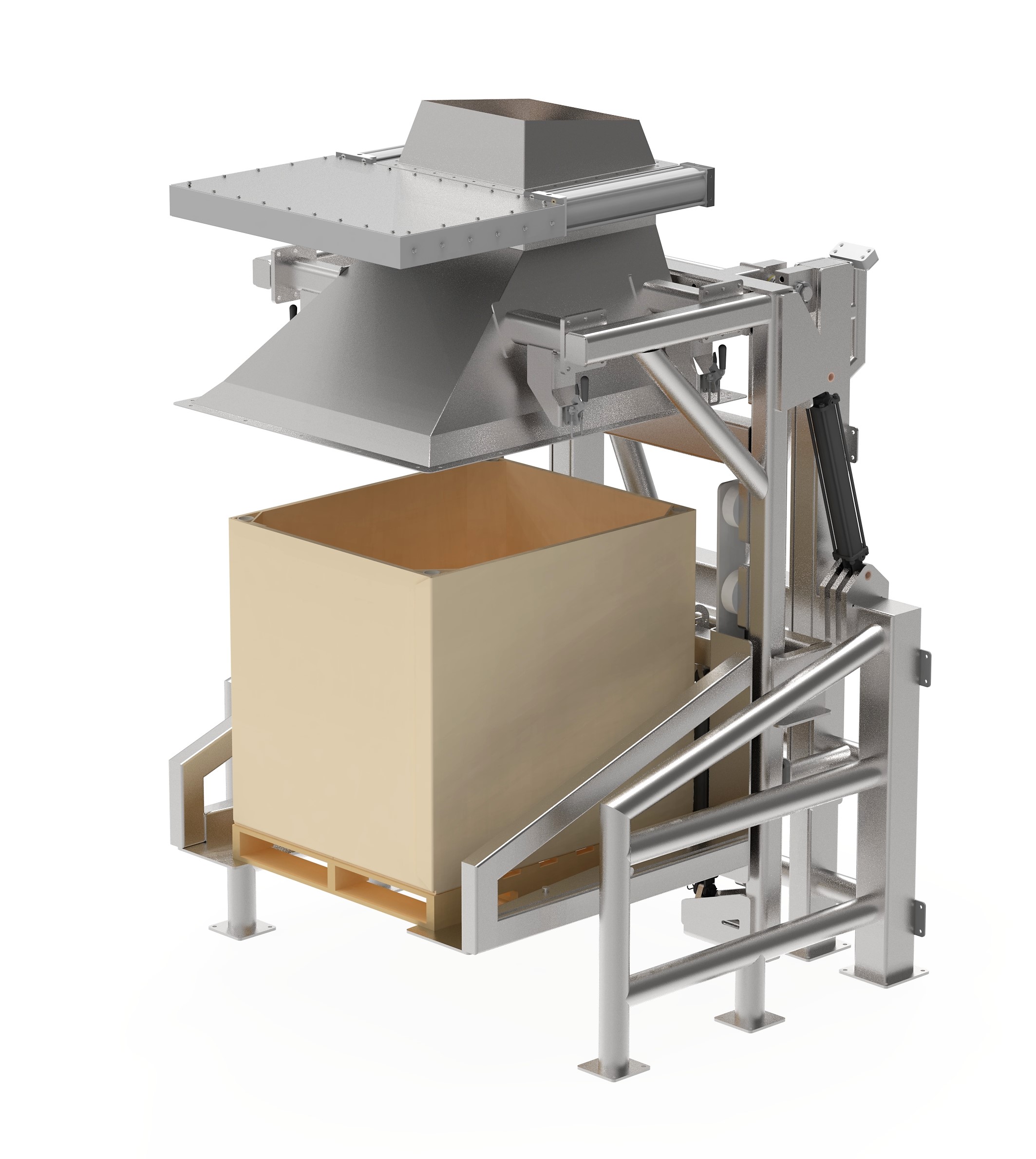 Industrial two-stage seal type bin dumper system designed for efficient material handling in manufacturing and food processing.