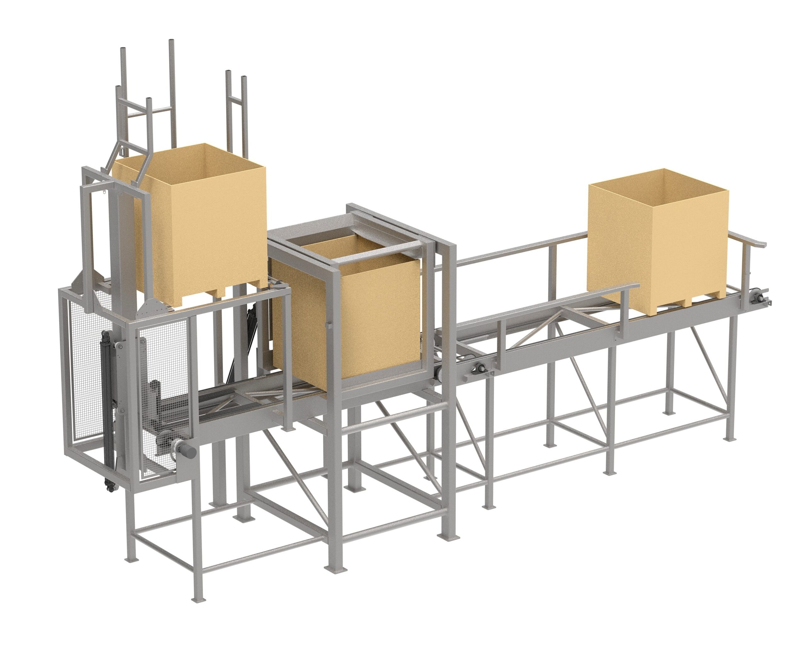Utility load dump and stack system for efficient bulk material handling.